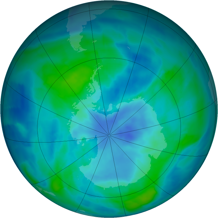 Antarctic ozone map for 17 March 2015